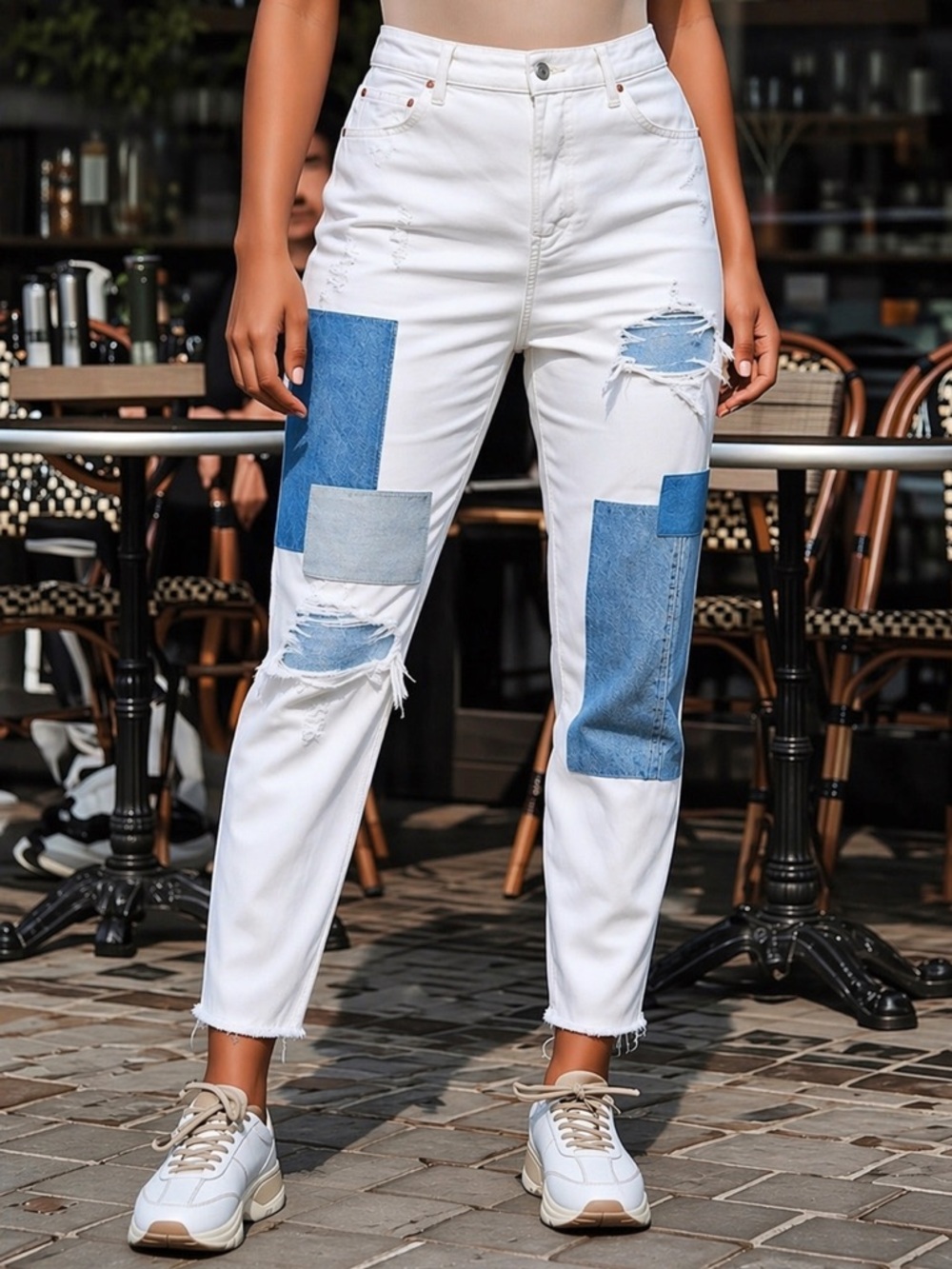 RARE GRLFRND Karolina Patchwork White Denim High Rise Jeans in Joni Wash Sz: 27